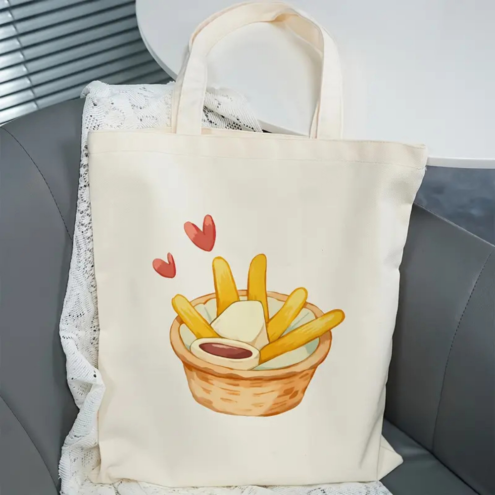 Food Grocery Snacks - Cute French Fries Print Canvas Tote