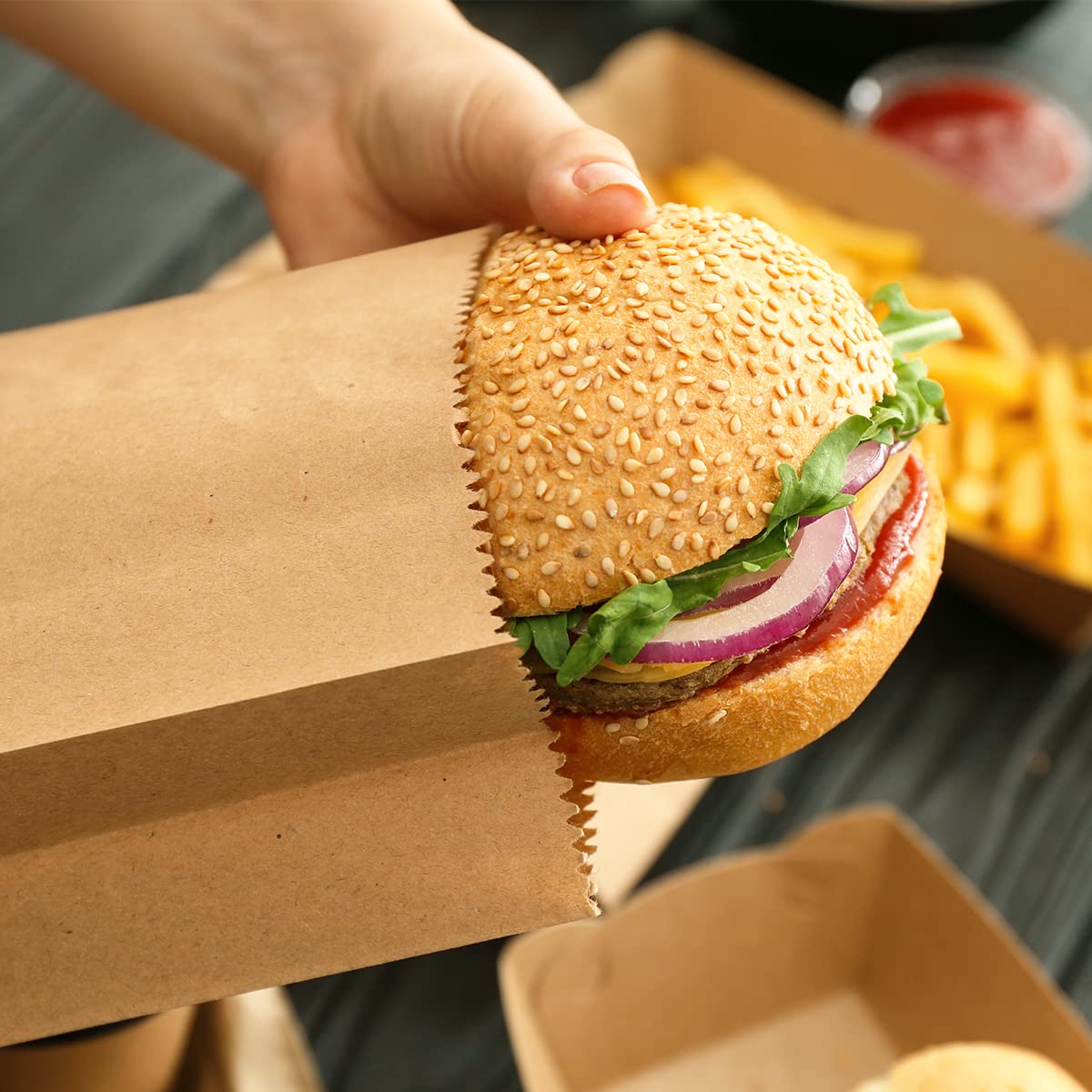 50/100pcs Lunch Paper Bags Kra - Food Grocery Snacks review and price